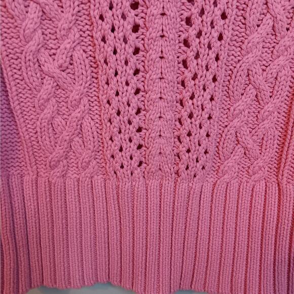 Gently Used Tommy Hilfiger Pink Crocheted Cropped Long Sleeve Sweater Size XL - Picture 6 of 7